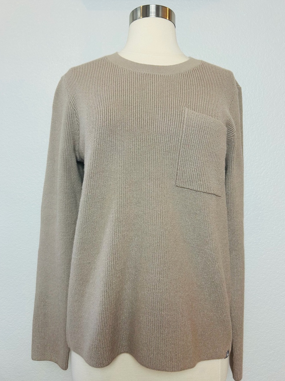 Figs Loungewear Off Shift Latte Ribbed Knit Sweater Womens M Pullover Pocket NWT
